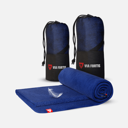 Serviette Microfibre Sport & Outdoor Bleu - Séchage Ultra-Rapide, Ultra-Légère, Compacte Avec Sac Filet - 60x120 Cm 280g/m²